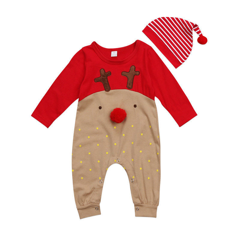Baby Romper with Hat, Christmas Reindeer Bodysuit