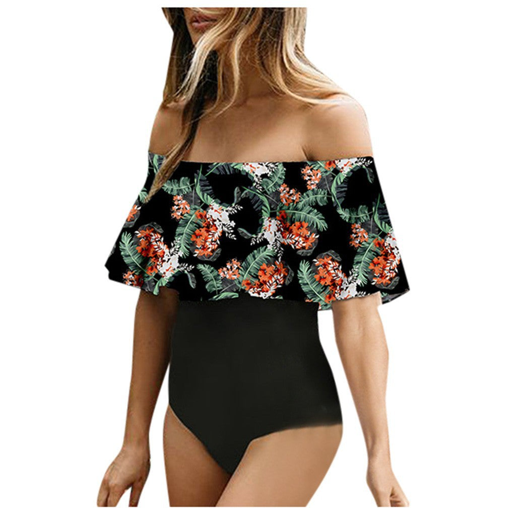 Off-Shoulder Ruffle One-Piece Swimsuit