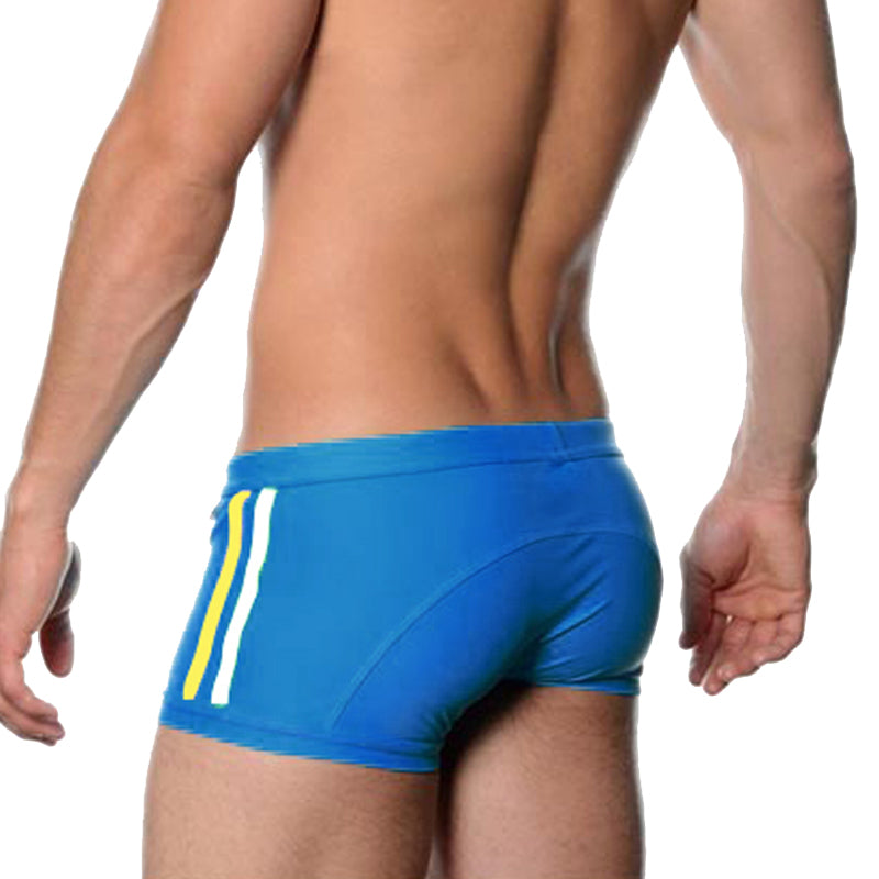 Men's Black Side-Stripe Swim Trunks