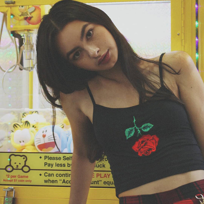 Embroidered Rose Crop Top Vest for Women