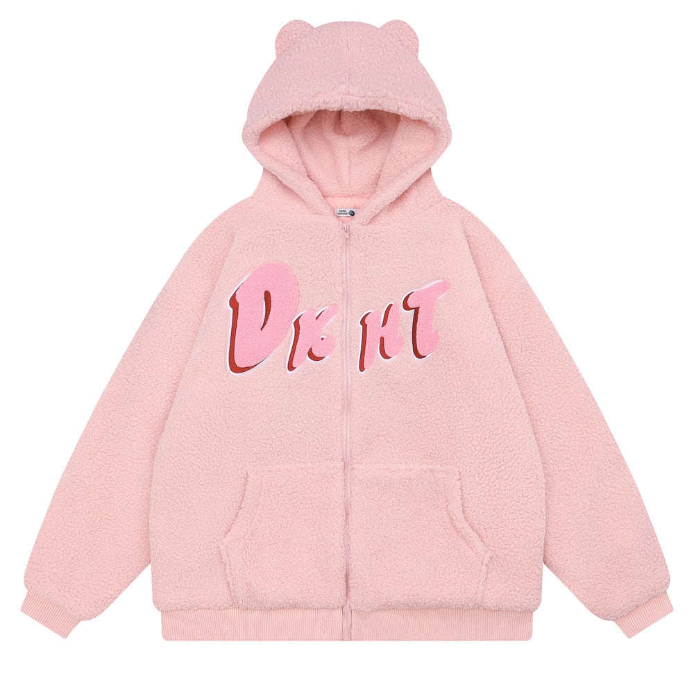 Embroidered Teddy Bear Ear Hooded Wool Coat | Streetwear