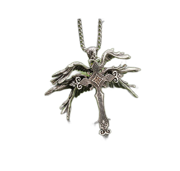 Classic Retro Angel Wings Cross Pendant Necklace | Christian Jewelry