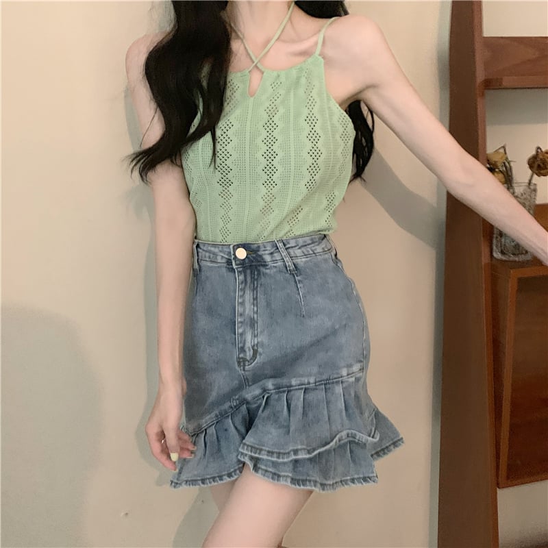 Knitted Sleeveless Halter Camisole