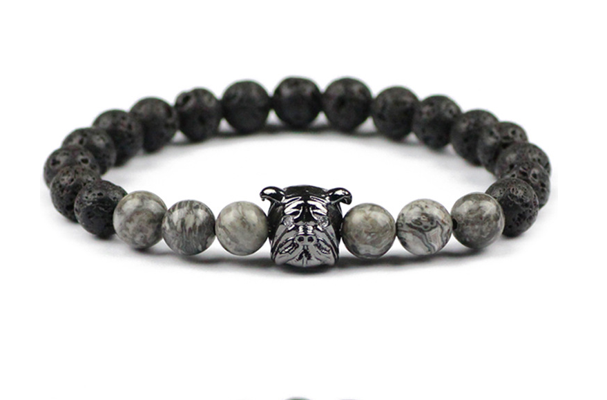 Volcanic Rock Bracelet with Dog Head and Map Stone