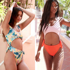Tropical Leaf Print Ruffle Cutout Monokini Swimsuit
