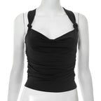 Pleated Cross Backless Crop Top
