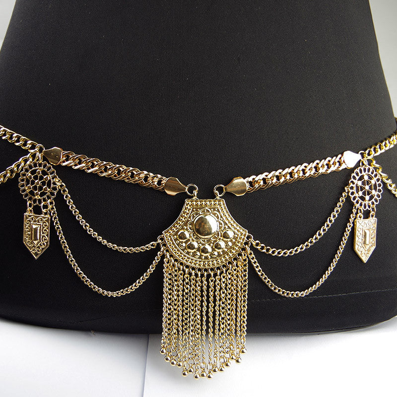 Boho Silver Tassel Waist Body Chain