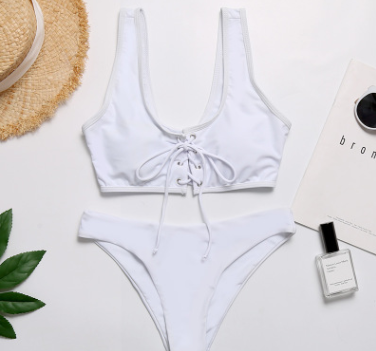 Lace-Up Scoop-Neck Bikini Set