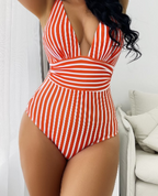 Striped Deep V One-Piece Swimsuit
