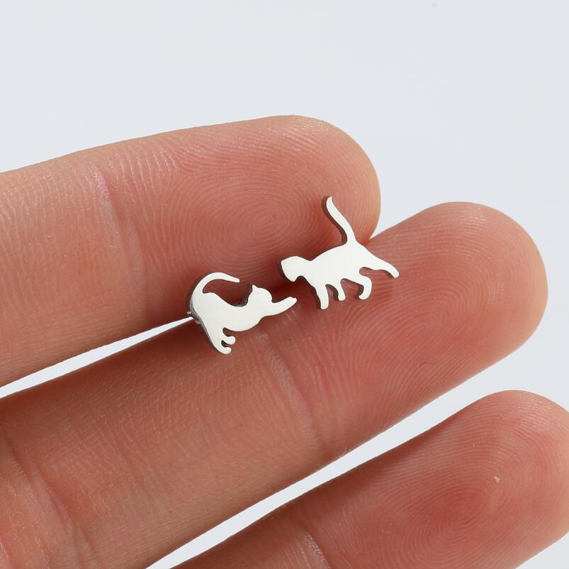 Minimalist Stainless Steel Cat Earrings for Girls (1 Pair)