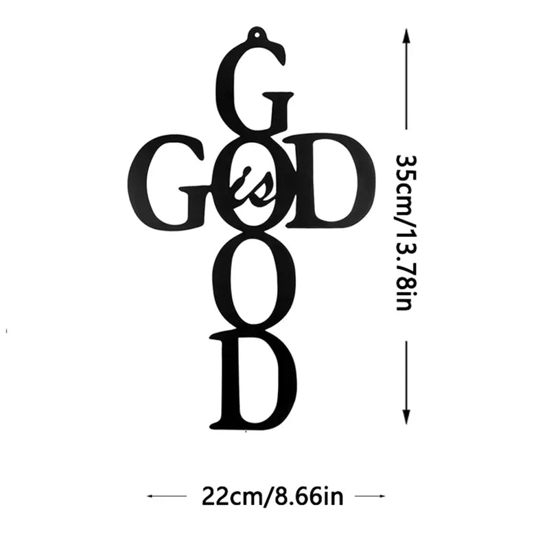 Black Cross Metal Wall Art - God Is Good Sign | Christian Decor