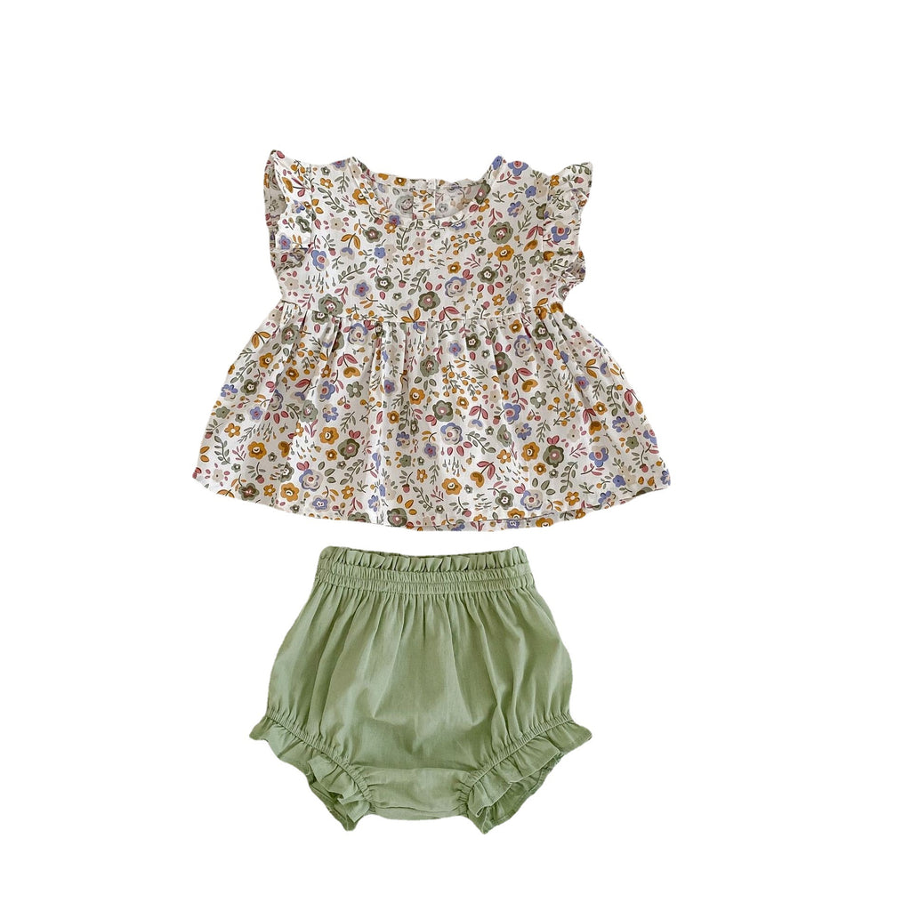 Floral Flying Sleeve Top & Shorts Set for Baby Girls