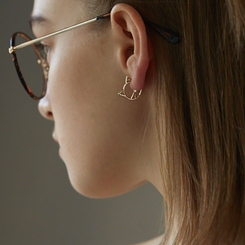 Japanese Style Luxury Silver Cat Earrings