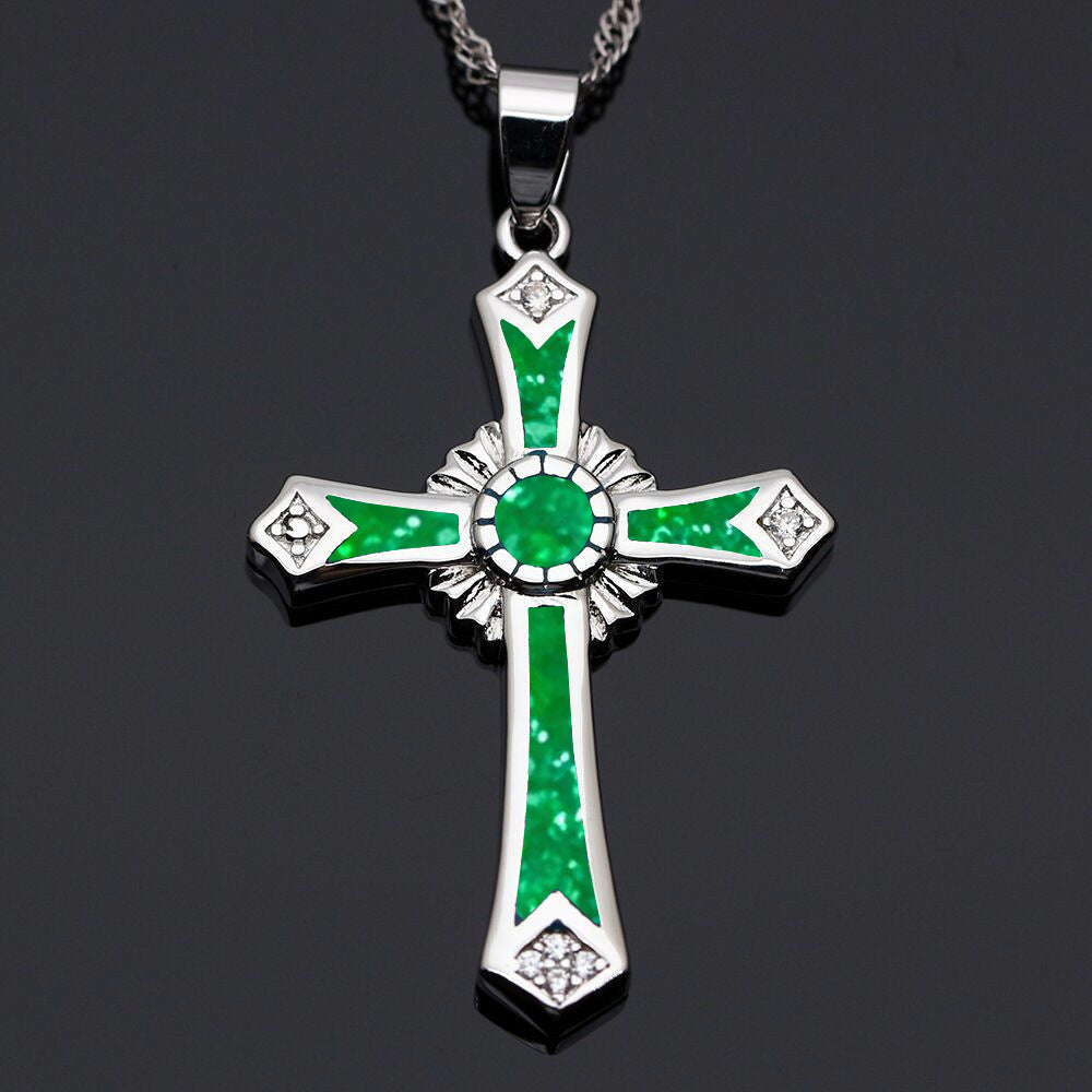 Opal Resin Cross Pendant Necklace Fashion Jewelry