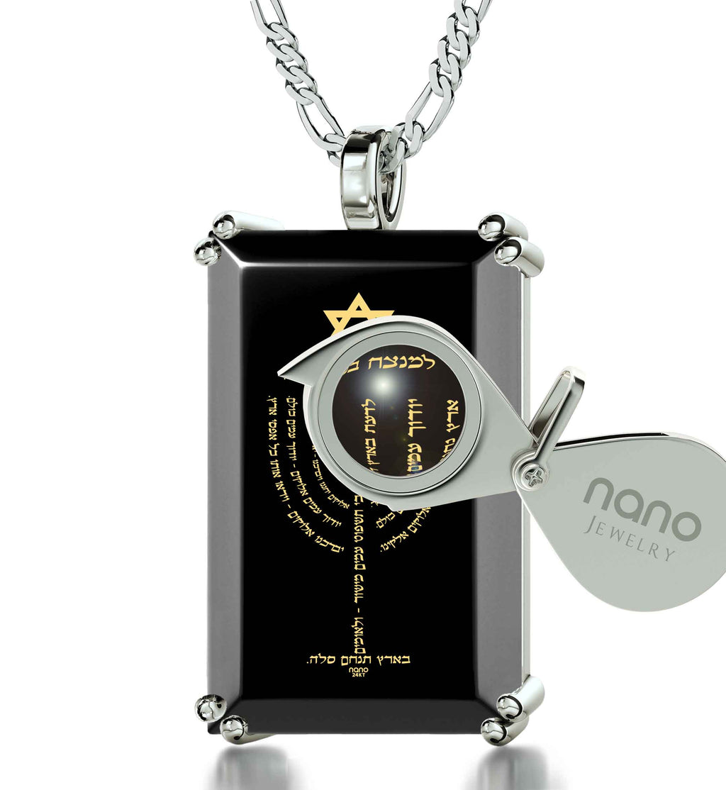 Men's Star of David Necklace Menorah Pendant Psalm 67 Inscribed on Onyx | Jewelry
