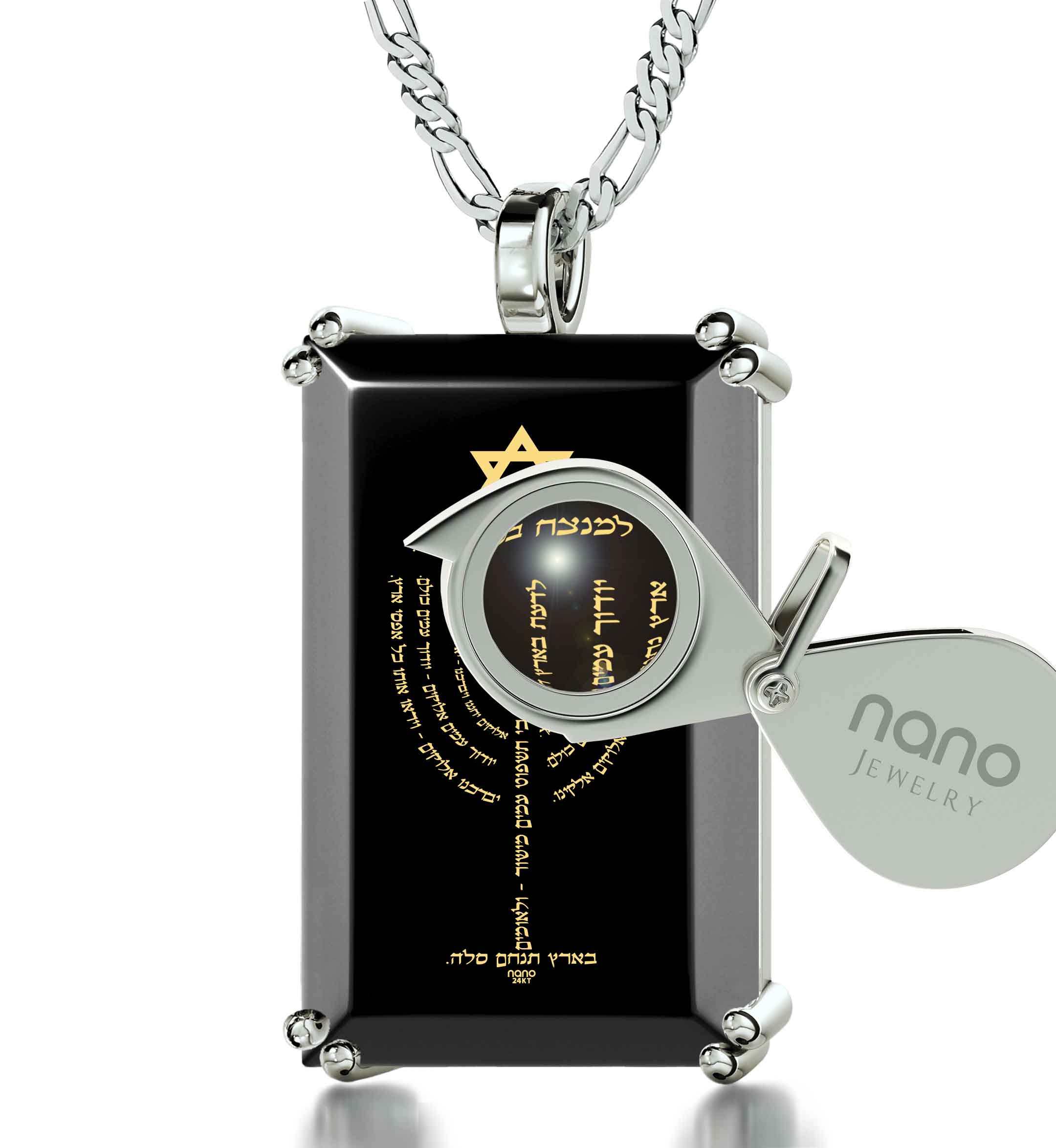 Men's Star of David Necklace Menorah Pendant Psalm 67 Inscribed on Onyx | Jewelry