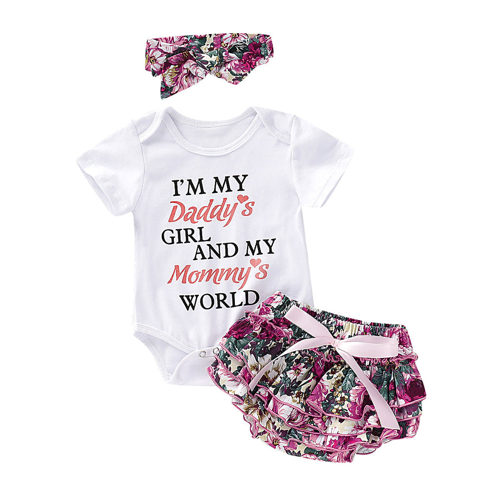 Summer Outfit Set for Girls - 3 Piece with Top, Shorts, Headband