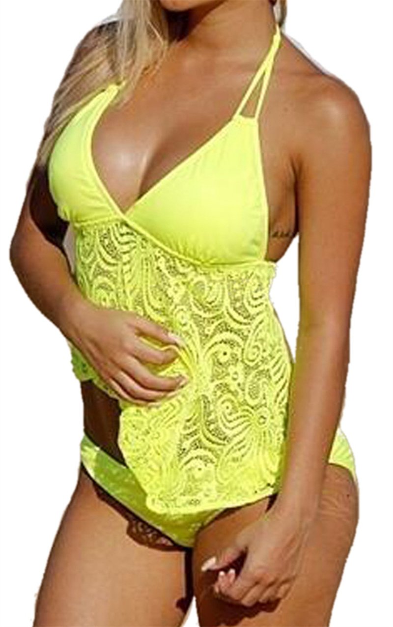 Women's White Halter Flowy Tankini Set