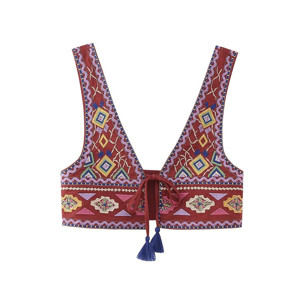 2023 Summer Women's V-Neck Embroidered Crop Top