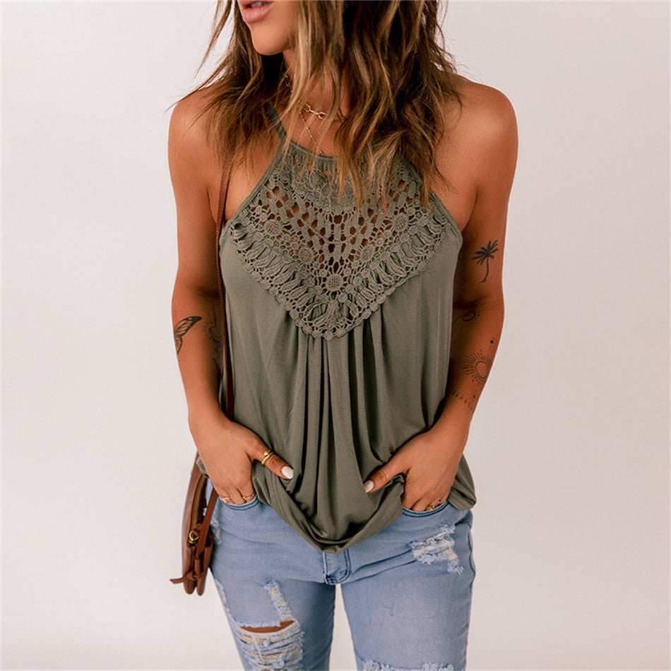 Summer Women's Lace Solid Casual Tank Top