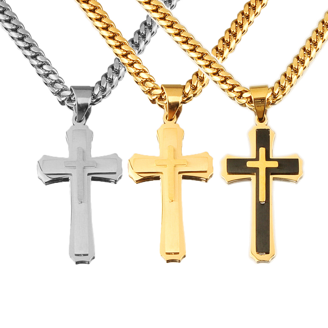 Men's Cross Pendant Steel Chain Necklace | Christian Jewelry