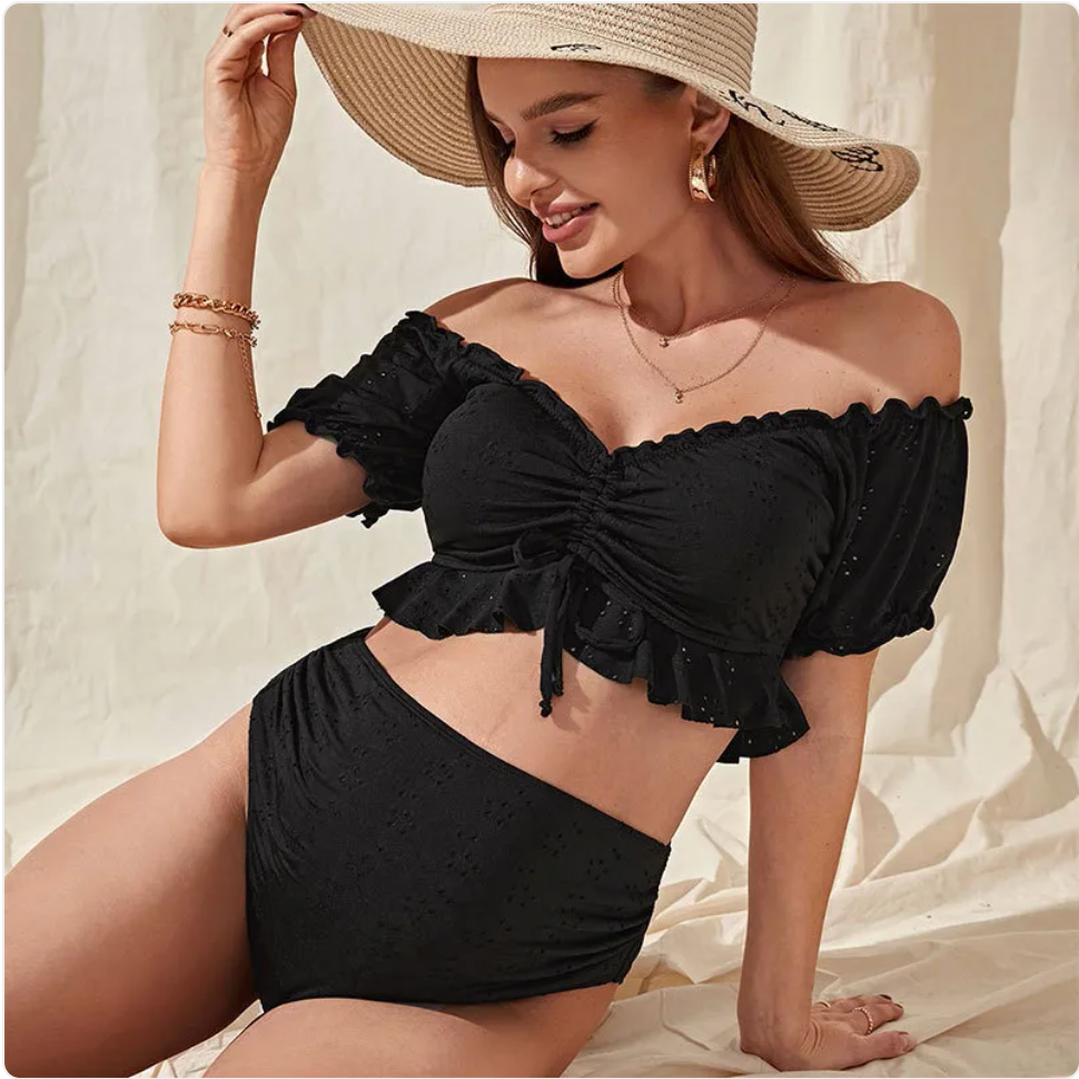 Off-Shoulder Ruffle High-Waist Bikini Set