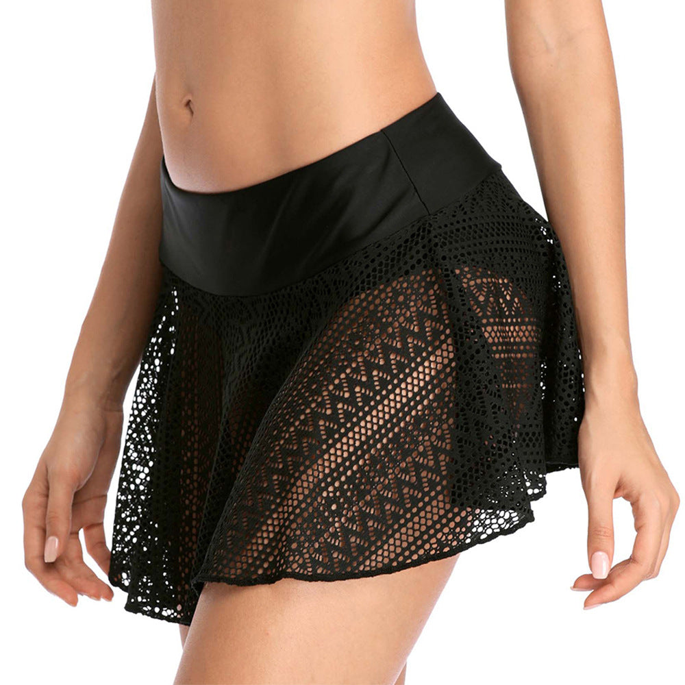 Women's Black Crochet Lace Swim Skirt