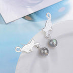 Silver Cat Tassel Stud Earrings with AAA Zircon