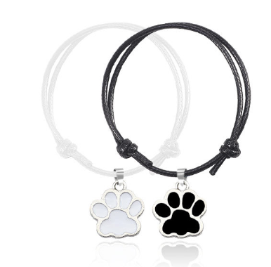 Adjustable Bracelet with Black and White Dog Paw Print