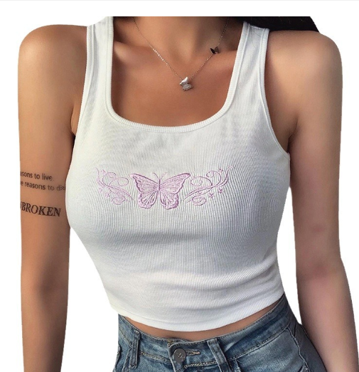 Embroidered Butterfly Sexy Tank Top for Women