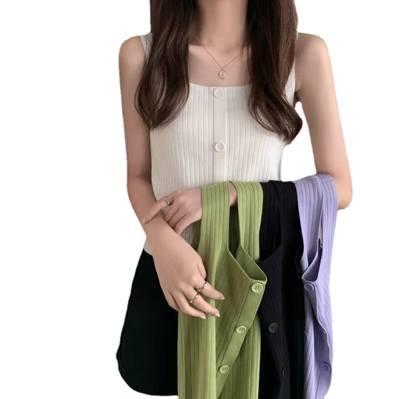 Ribbed Knit Button-Front Camisole