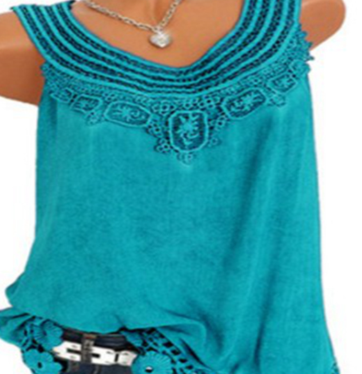 Lace Multicolor Sleeveless Women's Tank Top