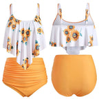 Sunflower Ruffle High-Waist Tankini Set