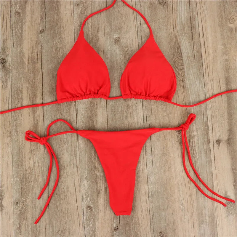 Women's White Halter Neck String Bikini Set