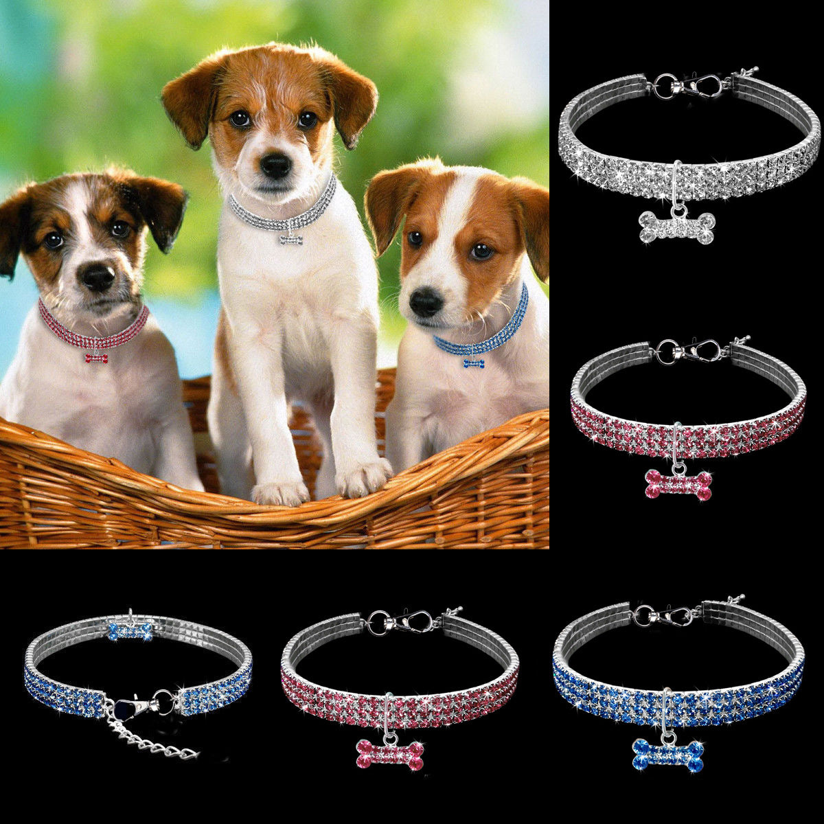 3-Row Rhinestone Pet Necklace for Small Dogs and Cats