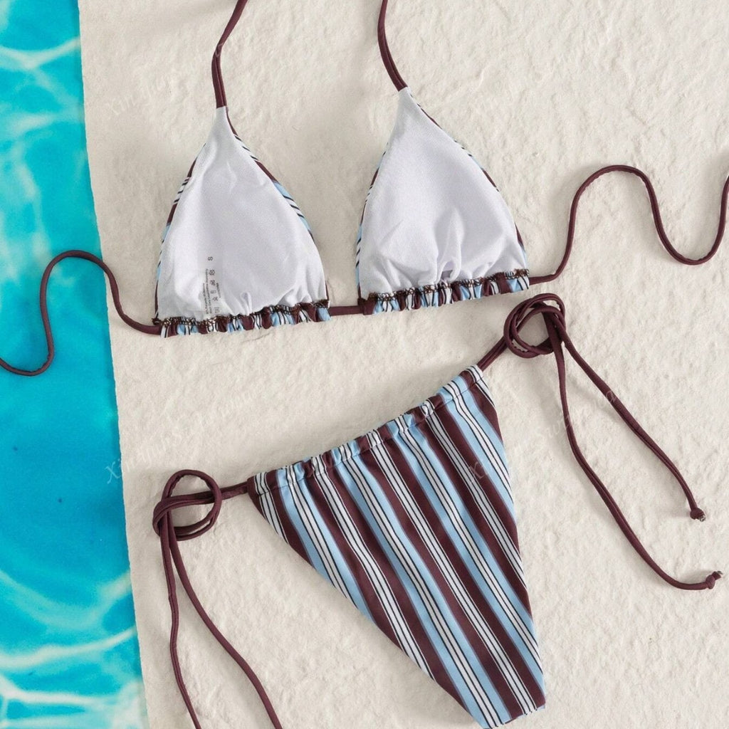 Women's Blue Striped Tie-Dye Bikini Set