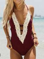 Crochet Plunge One-Piece Swimsuit