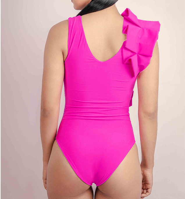 Hot Pink One-Shoulder Ruffle One-Piece Swimsuit