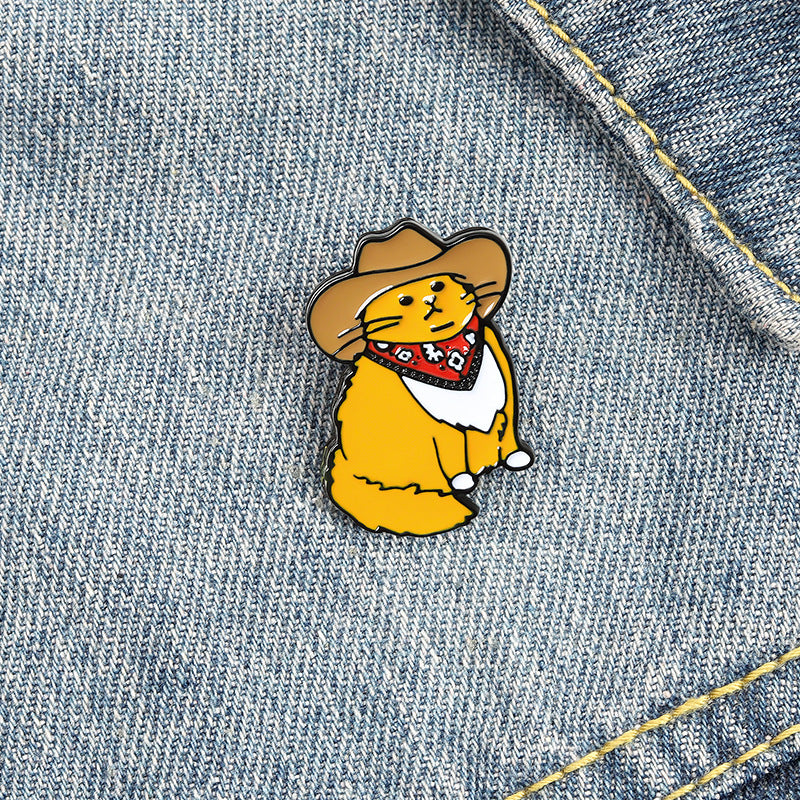 Creative Cartoon Cowboy Cat Alloy Brooch Accessory