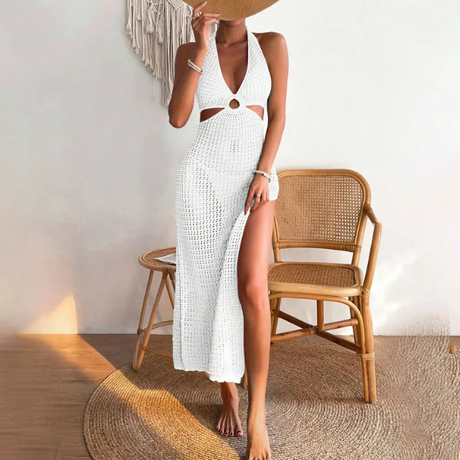 Crochet Knit Cutout Maxi Beach Cover-Up Dress