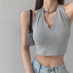 Spice Girl Metal Heart Hollow Neck Crop Top