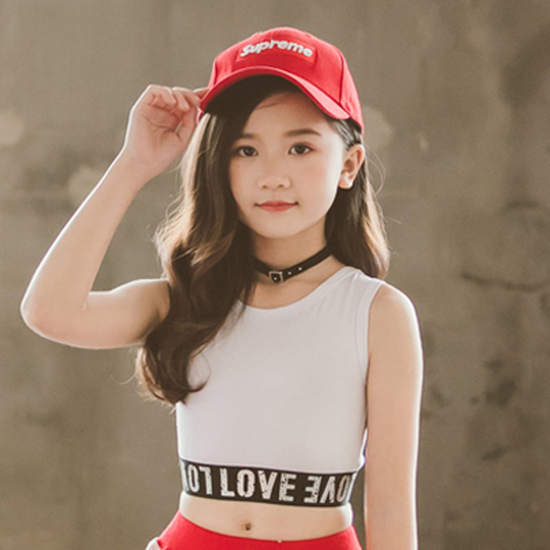 Girls' High-Waisted Knitted Crop Top for Dance
