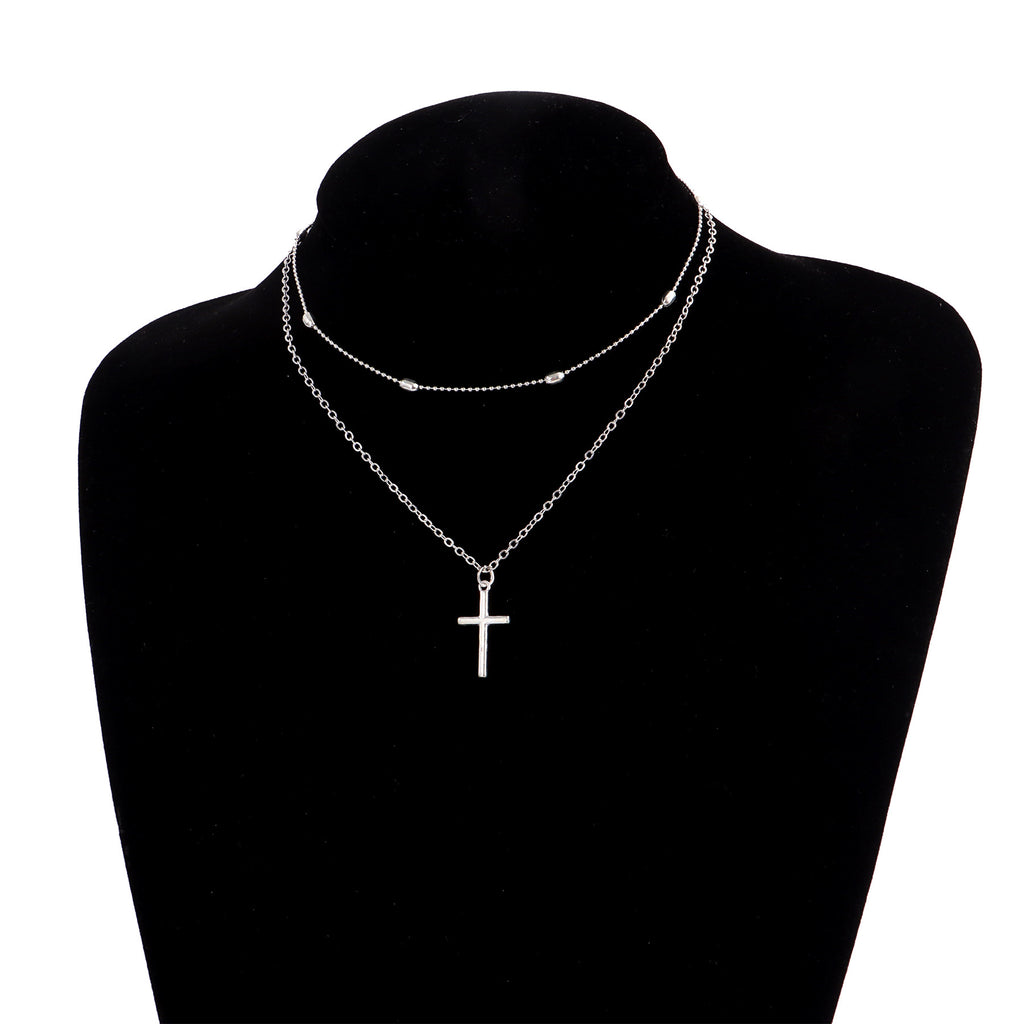 Stylish Cross Pendant Necklace with Geometric Layered Chain | Christian Jewelry