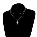 Stylish Cross Pendant Necklace with Geometric Layered Chain | Christian Jewelry