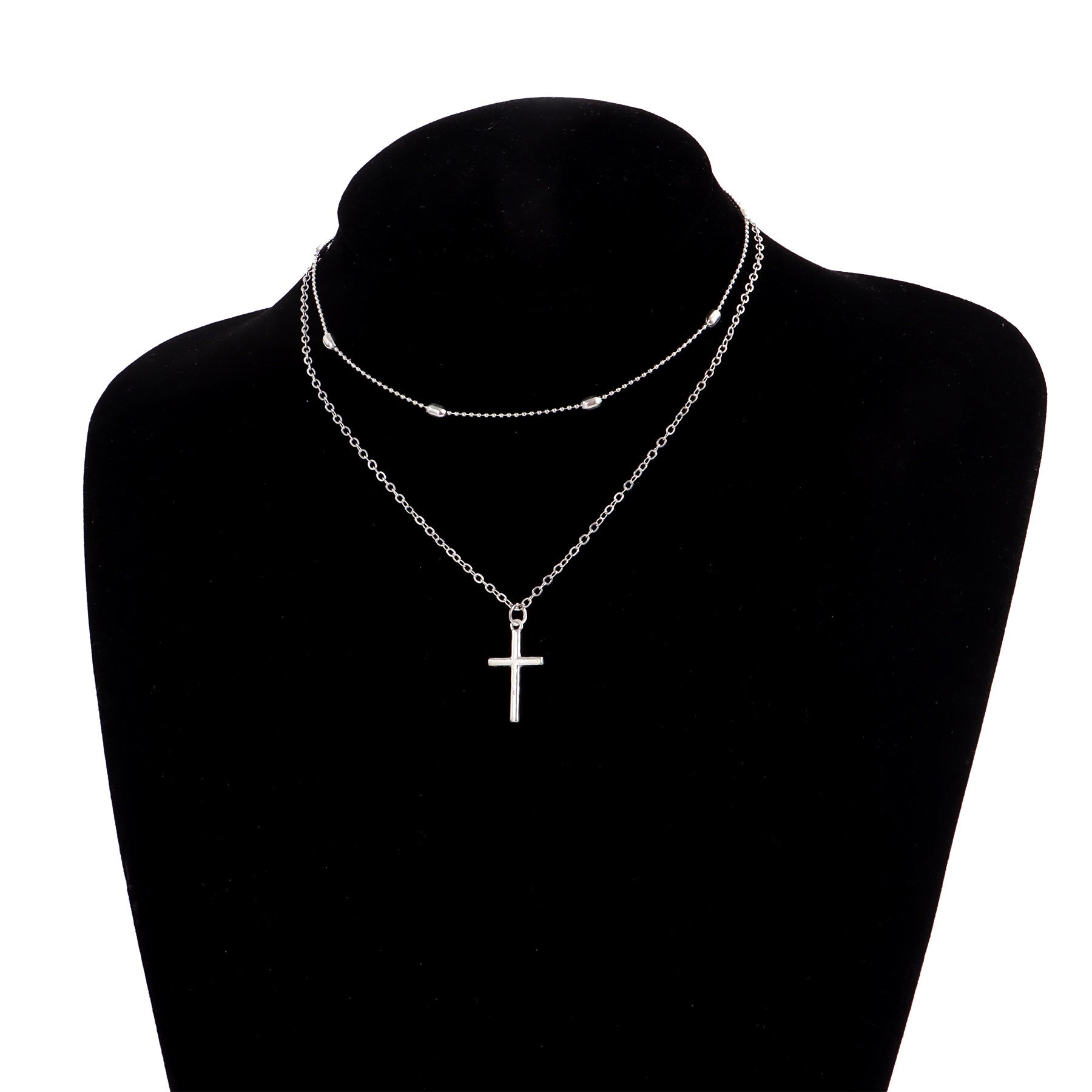 Stylish Cross Pendant Necklace with Geometric Layered Chain | Christian Jewelry