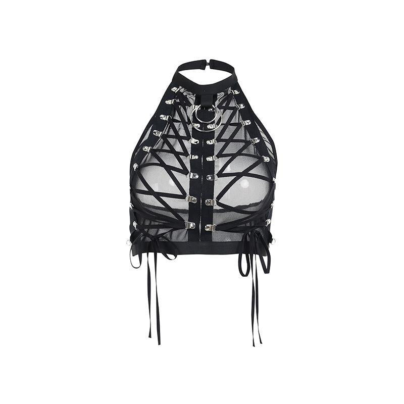 Spring 2023 Sheer Mesh Crop Top with Ties for Women