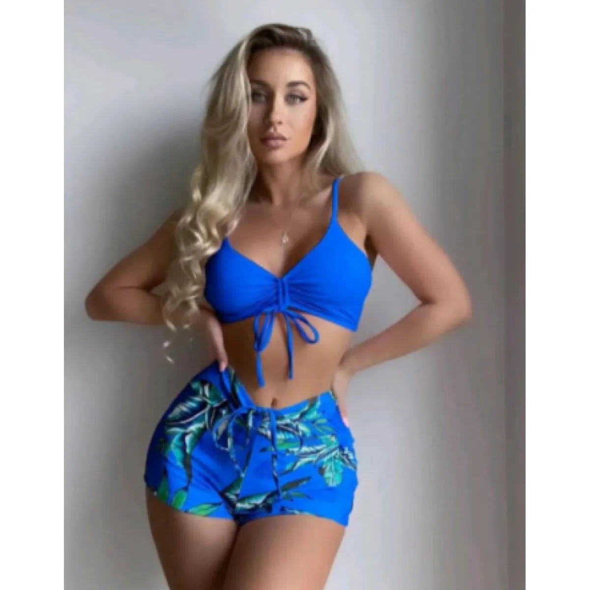 Women's Tropical Leaf High-Waist Bikini Set