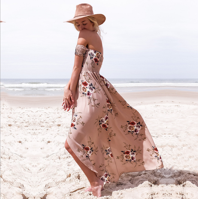Off-Shoulder Floral Maxi Beach Dress