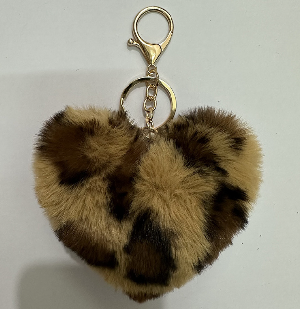 Leopard Print Plush Heart Keychain | Accessory