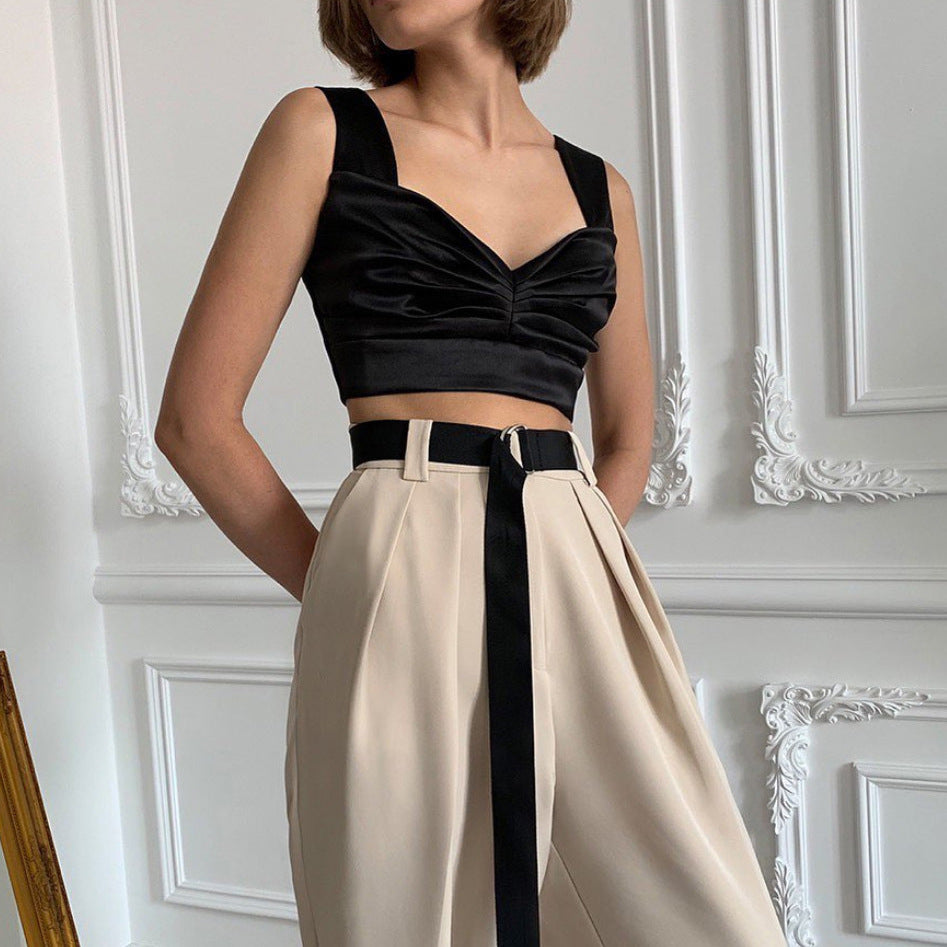 Summer Women's V-Neck Ruched Crop Top with Straps